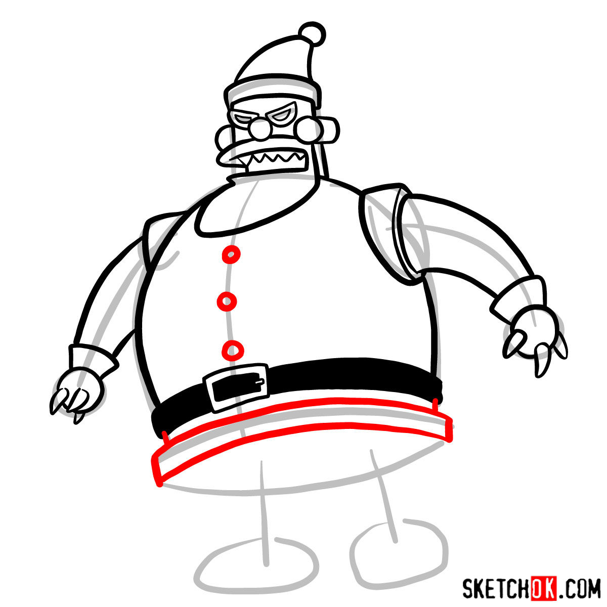 How to draw Robot Santa Claus - step 08